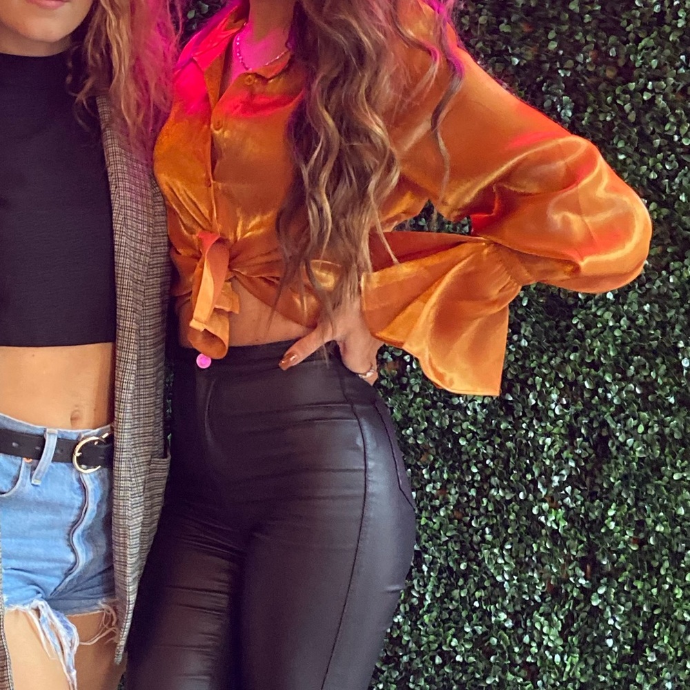 Shein Bell Sleeve Silky Blouse